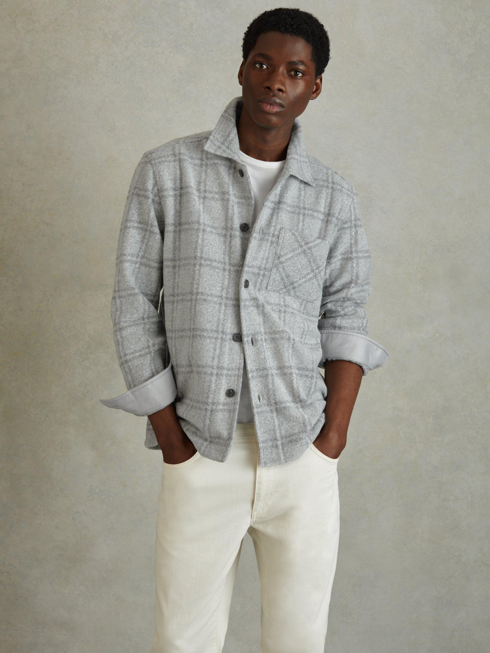 Reiss Oliver Long Sleeve Brushed Check Shirt, Soft Grey