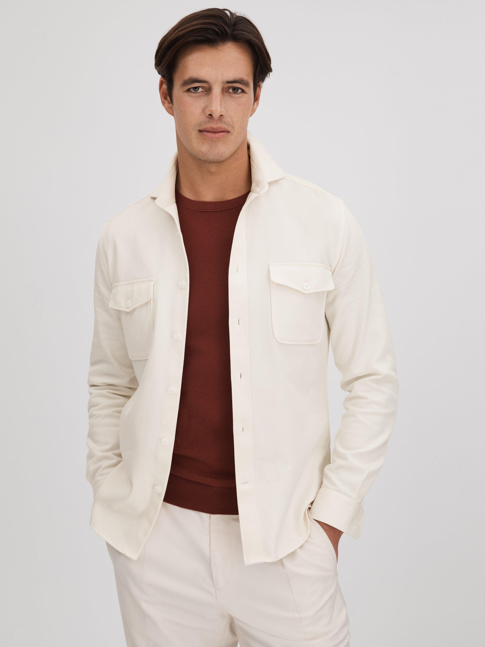 Reiss Arlo Long Sleeve Textured Shirt, Ecru