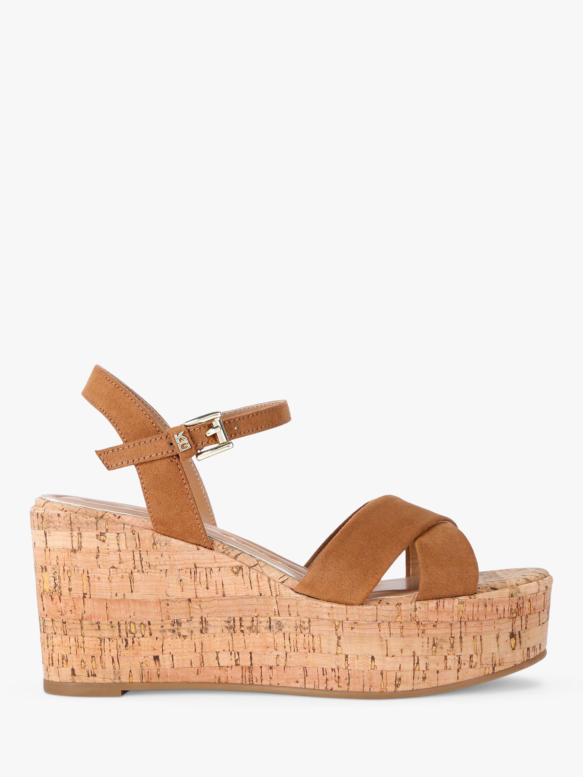 Product image 1 of 5, which shows KG Kurt Geiger Rosalyn Suede Cork Heel Wedge Sandals, Tan, 3