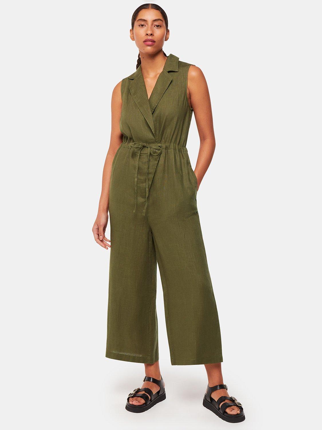 Whistles Bella Linen Wrap Jumpsuit, Khaki