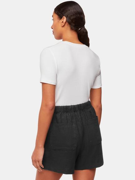 Whistles Elasticated Waist Linen Shorts - view 2, Black