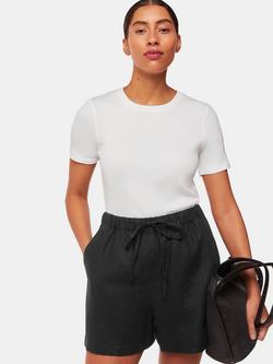 Whistles Petite Elasticated Waist Linen Shorts, Black, Black
