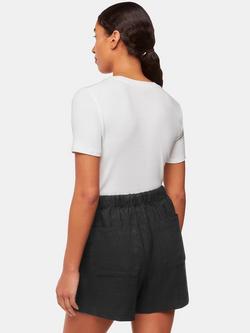 Whistles Petite Elasticated Waist Linen Shorts, Black - view 2, Black
