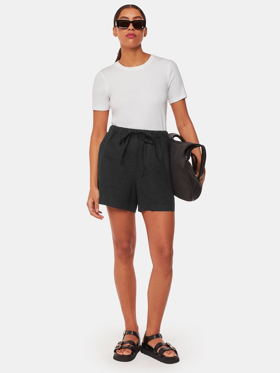 Product image 3 of 5, which shows Whistles Petite Elasticated Waist Linen Shorts, Black, 6