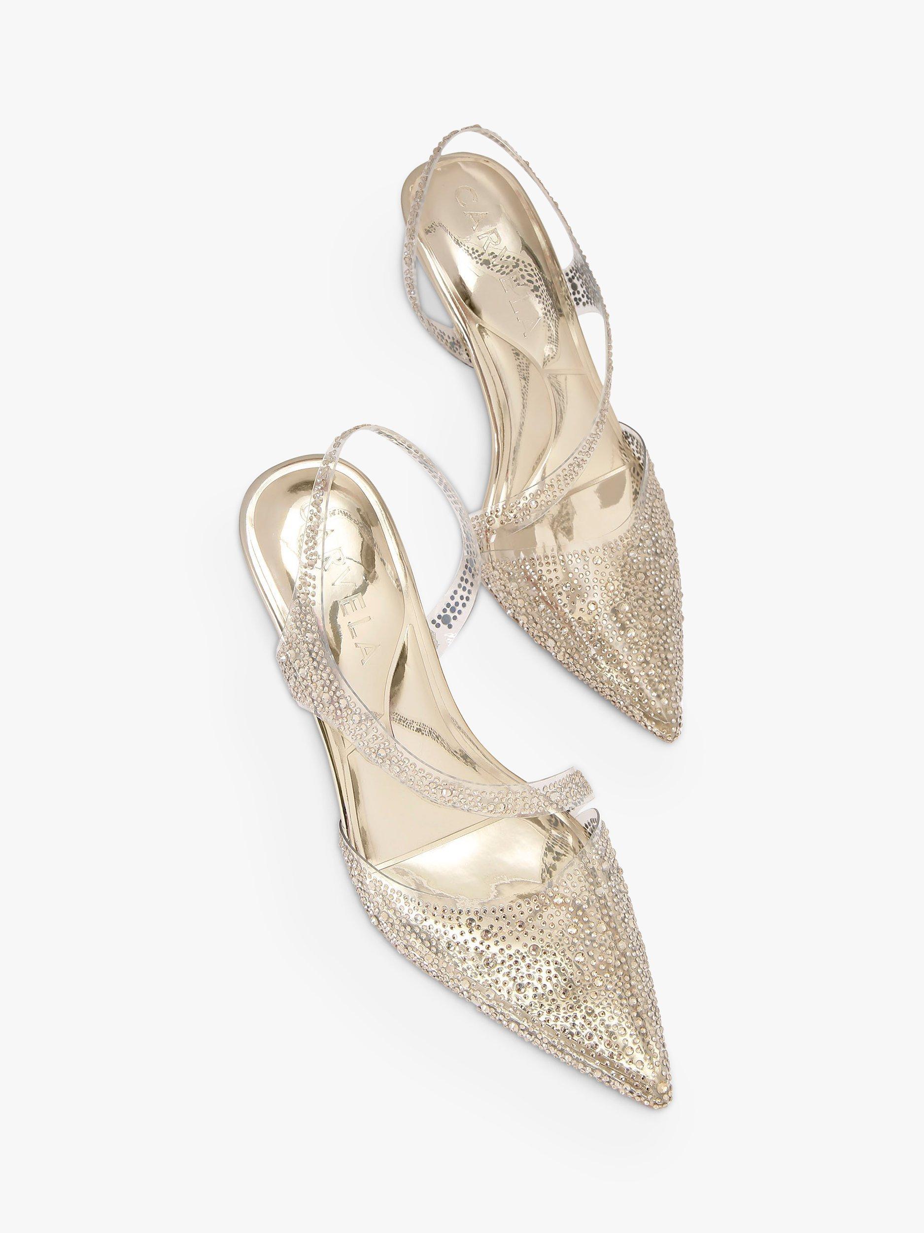 Product image 2 of 5, which shows Carvela Symmetry Embellished Vinyl Slingback Court Shoes, Gold, 3