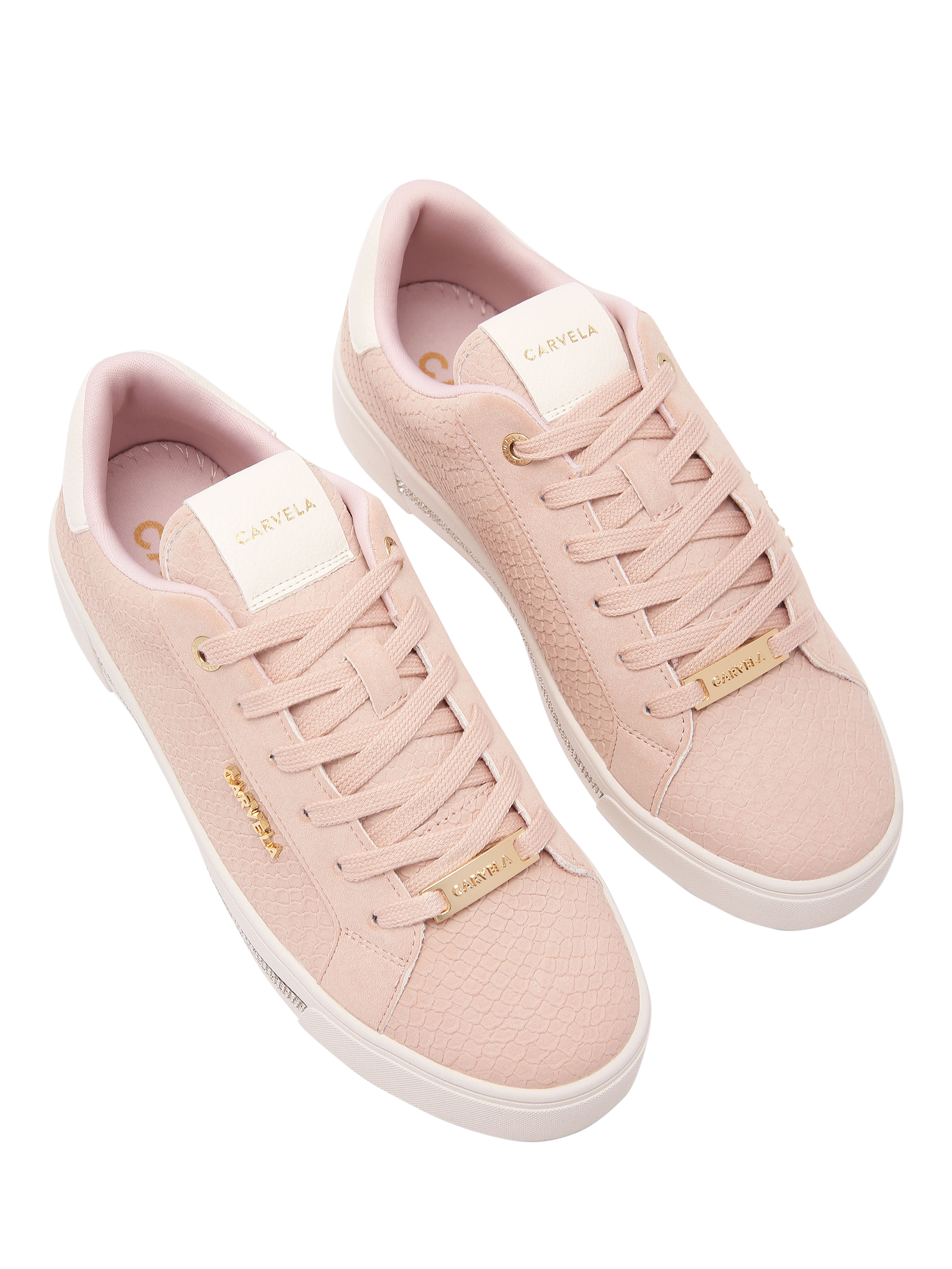 Product image 3 of 5, which shows Carvela Diamond Textured Trainers, Light Pink, 3