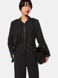 Whistles Lindsey Linen Blend Double Breasted Suit Blazer, Black