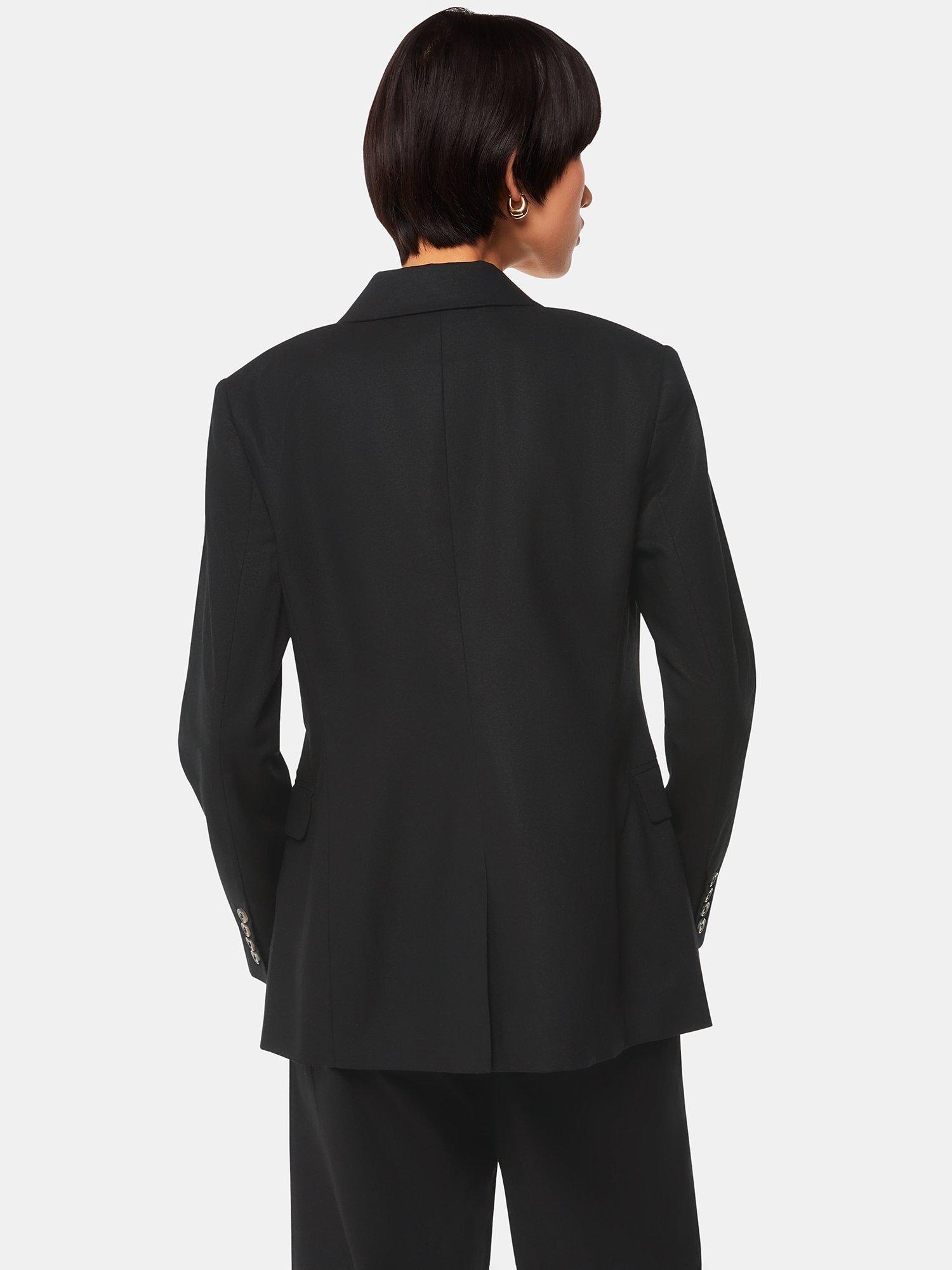 Product image 2 of 5, which shows Whistles Lindsey Linen Blend Double Breasted Suit Blazer, Black, 6