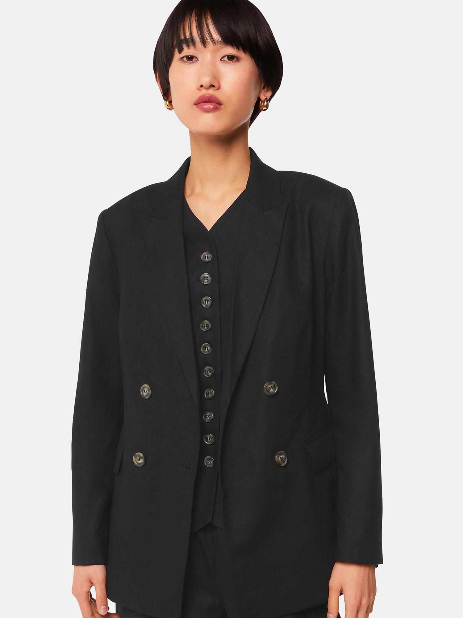 Product image 3 of 5, which shows Whistles Lindsey Linen Blend Double Breasted Suit Blazer, Black, 6