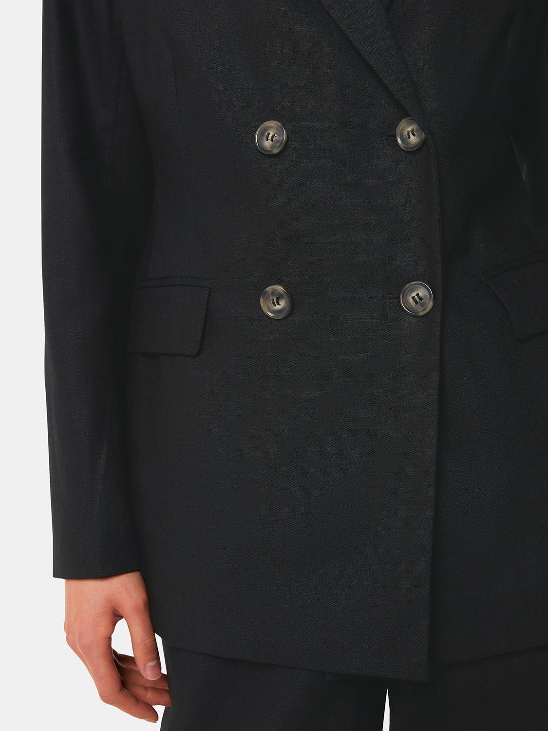 Product image 4 of 5, which shows Whistles Lindsey Linen Blend Double Breasted Suit Blazer, Black, 6