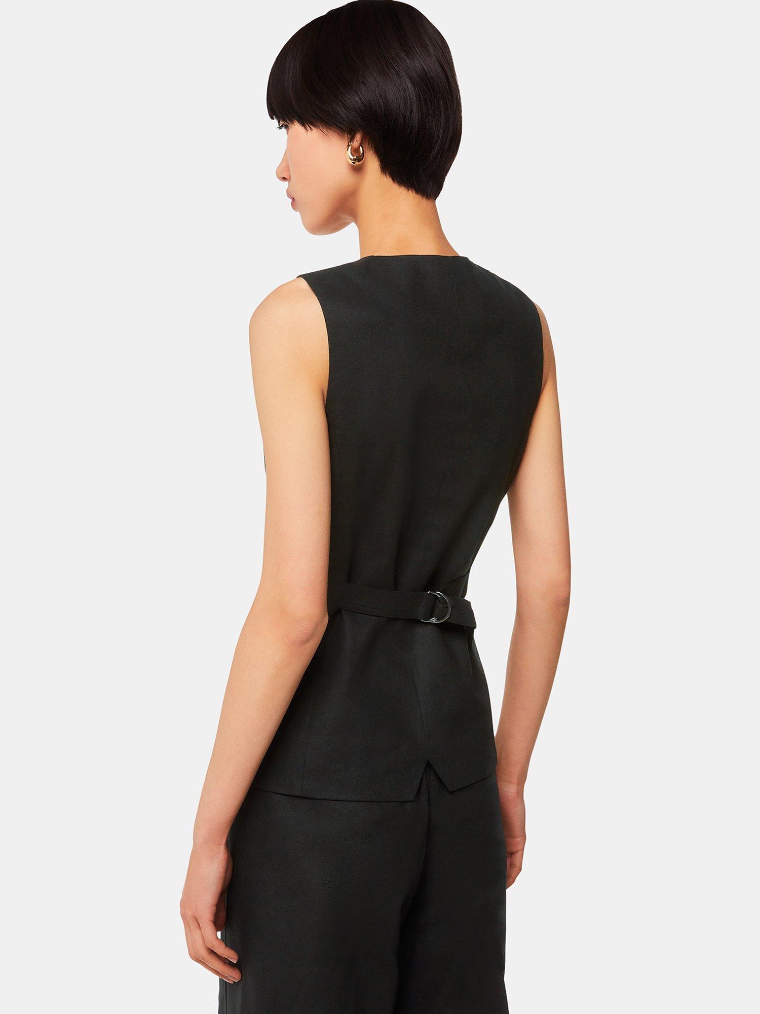 Product image 2 of 5, which shows Whistles Lindsey Linen Blend Waistcoat, Black, 6