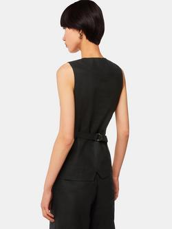 Whistles Lindsey Linen Blend Waistcoat, Black - view 2, Black