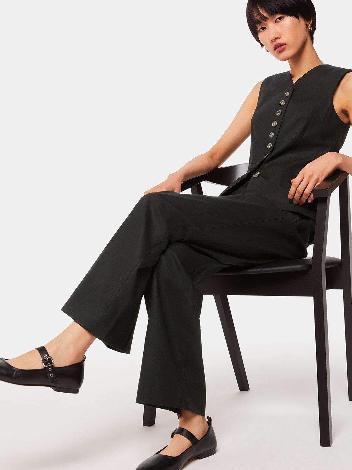 Product image 3 of 5, which shows Whistles Lindsey Linen Blend Waistcoat, Black, 6