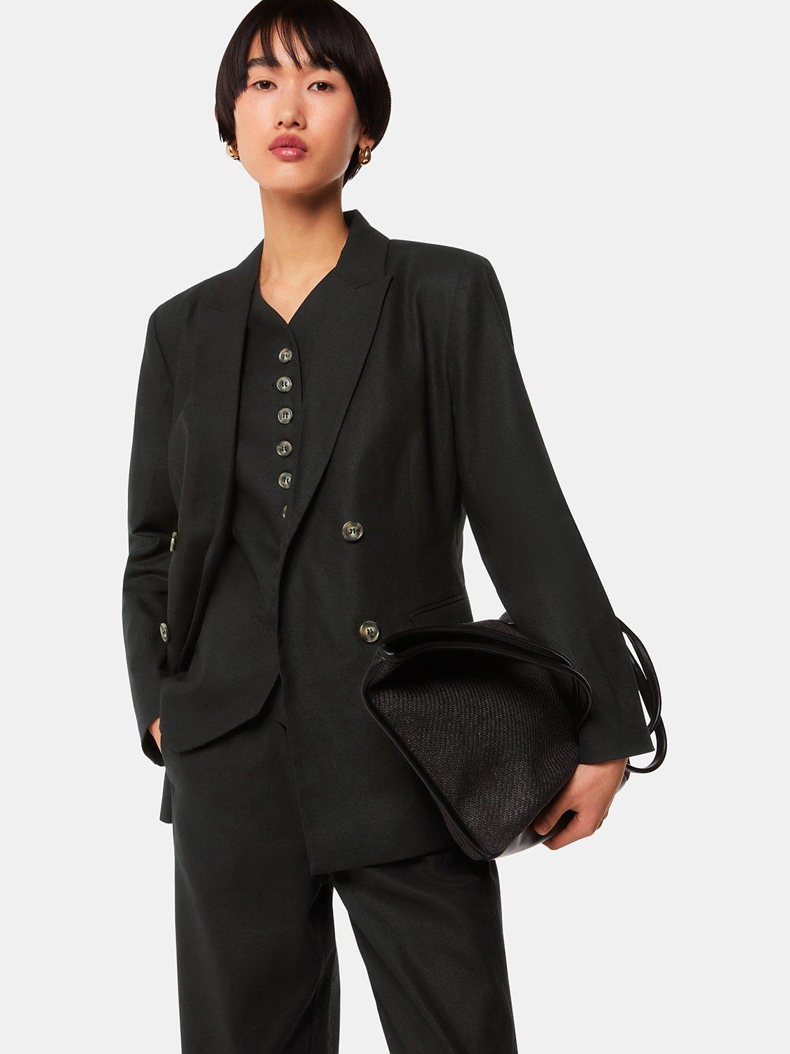 Product image 4 of 5, which shows Whistles Lindsey Linen Blend Waistcoat, Black, 6
