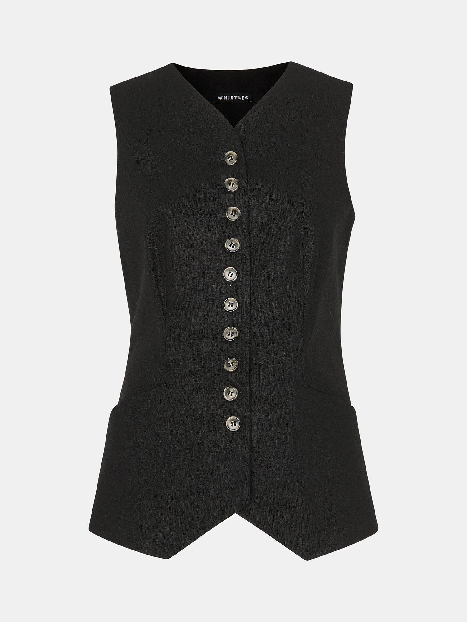 Product image 5 of 5, which shows Whistles Lindsey Linen Blend Waistcoat, Black, 6
