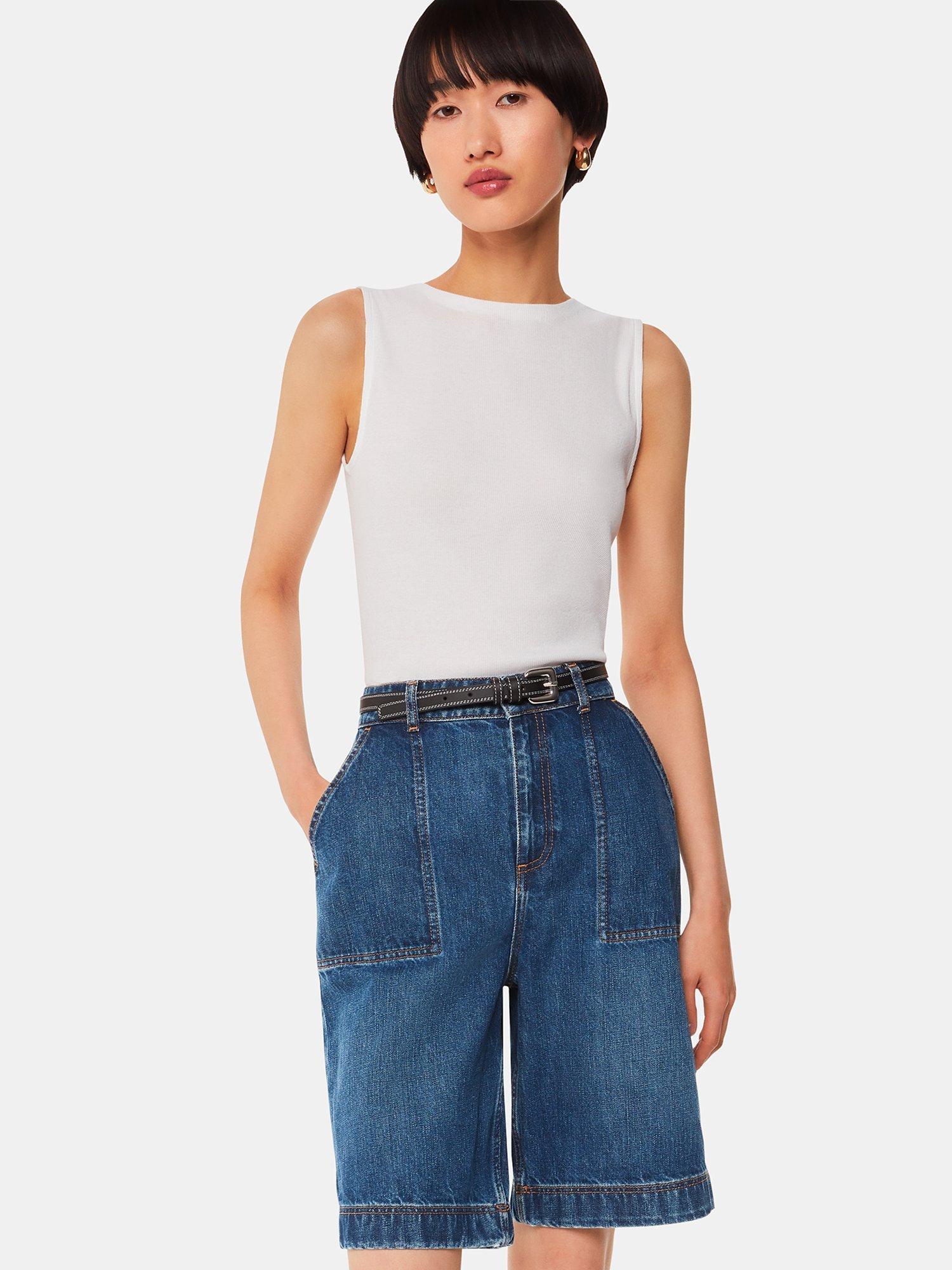 Product image 1 of 5, which shows Whistles Raya Longline Denim Shorts, Denim, 26