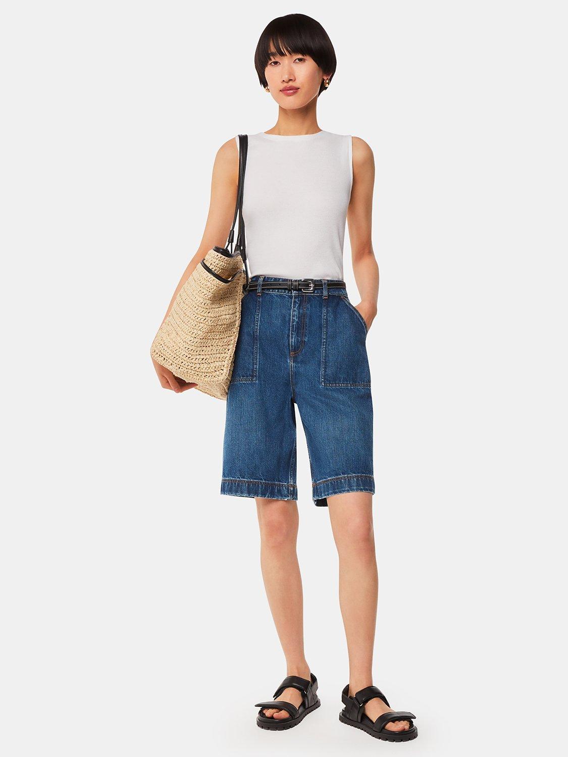 Product image 3 of 5, which shows Whistles Raya Longline Denim Shorts, Denim, 26