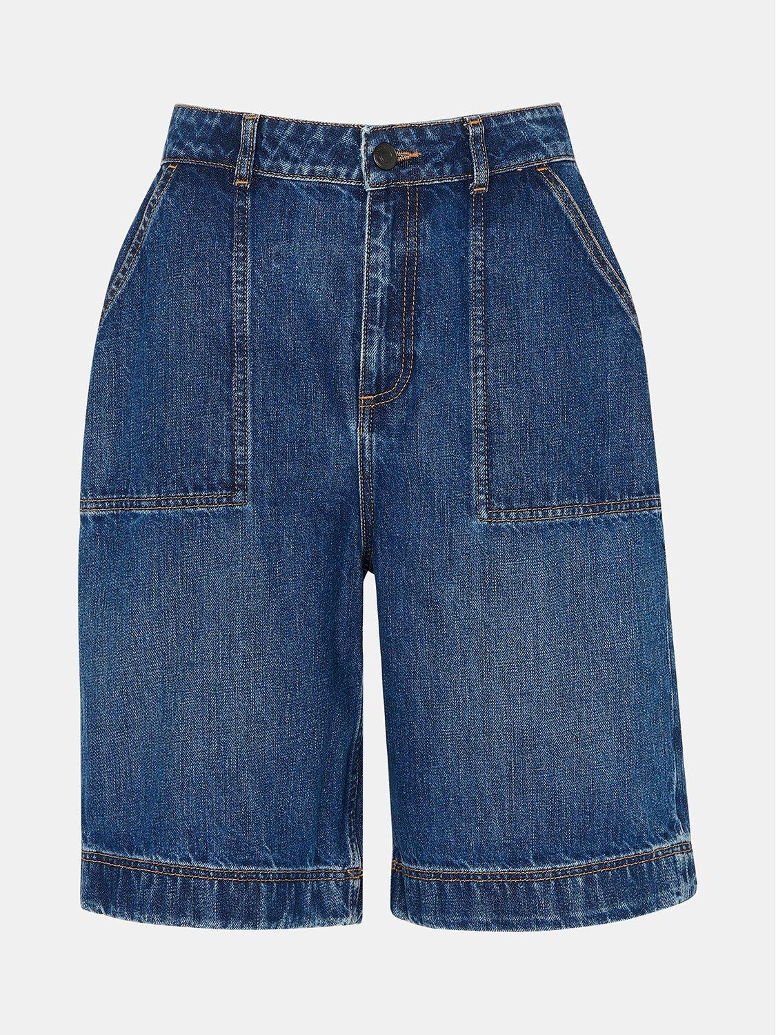 Product image 5 of 5, which shows Whistles Raya Longline Denim Shorts, Denim, 26