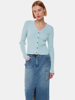 Whistles Ribbed V-Neck Cardigan, Blue