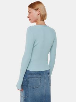 Whistles Ribbed V-Neck Cardigan - view 2, Blue