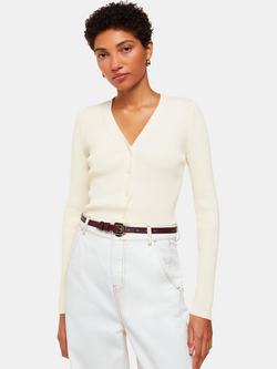 Whistles Ribbed V-Neck Cardigan, Ivory
