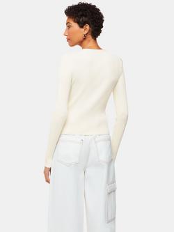 Whistles Ribbed V-Neck Cardigan - view 2, Ivory