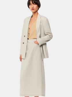 Whistles Abigail Linen Blend Midi Skirt, Oatmeal, Oatmeal