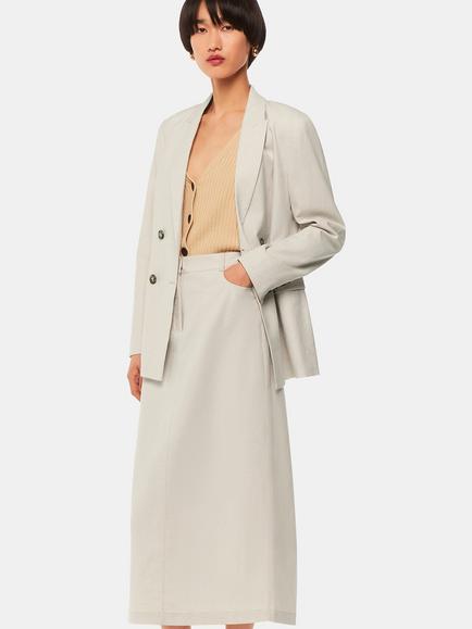 Whistles Abigail Linen Blend Midi Skirt, Oatmeal, Oatmeal
