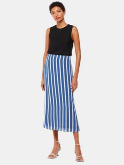 Whistles Crinkle Stripe Midi Skirt, Blue/Multi, Blue/Multi