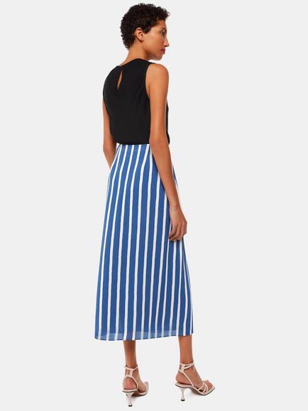 Whistles Crinkle Stripe Midi Skirt, Blue/Multi - view 2, Blue/Multi