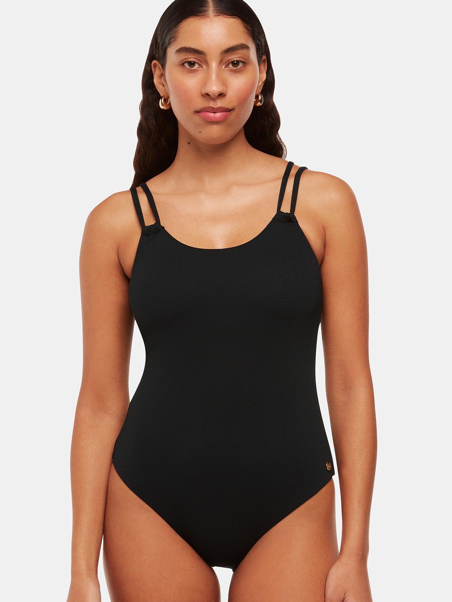 Product image 1 of 1, which shows Whistles Double Strap Textured Swimsuit, Black, 6
