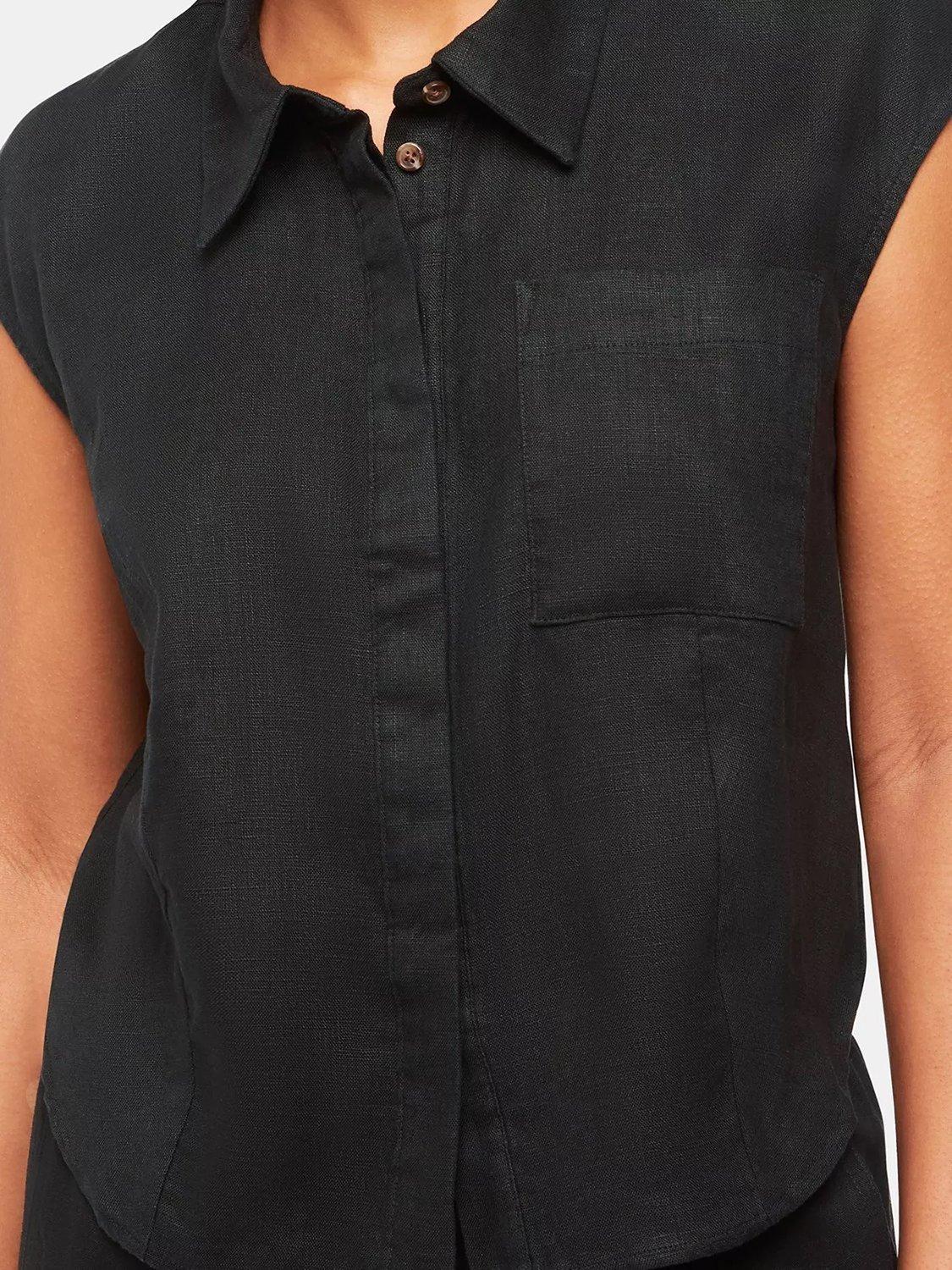 Product image 3 of 6, which shows Whistles Olivia Cap Sleeve Linen Shirt, Black, 8