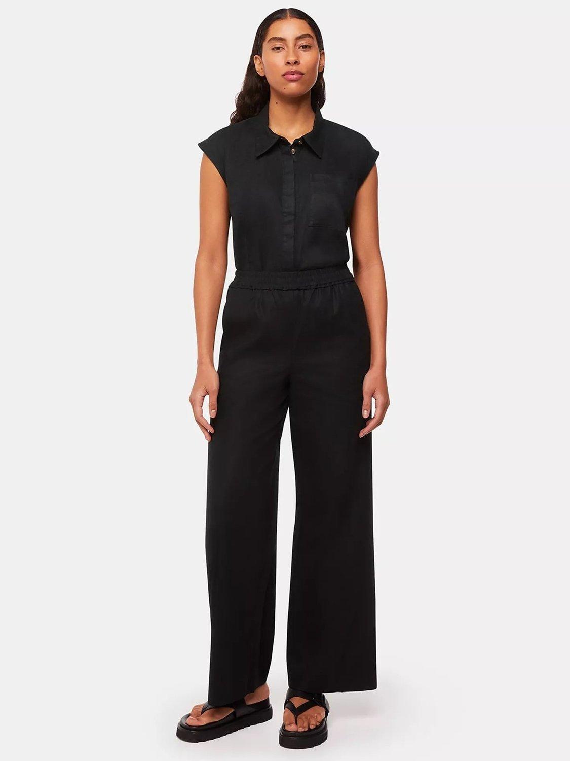 Product image 5 of 6, which shows Whistles Olivia Cap Sleeve Linen Shirt, Black, 8
