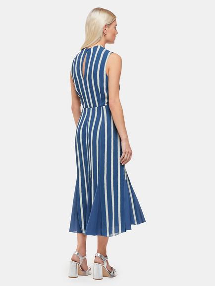 Whistles Petite Crinkle Stripe Midi Dress, Blue/Multi - view 2, Blue/Multi