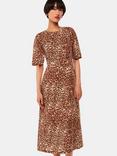 Whistles Veda Marble Spot Print Midi Dress, Brown/Multi