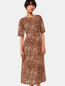 Whistles Veda Marble Spot Print Midi Dress, Brown/Multi, Brown/Multi