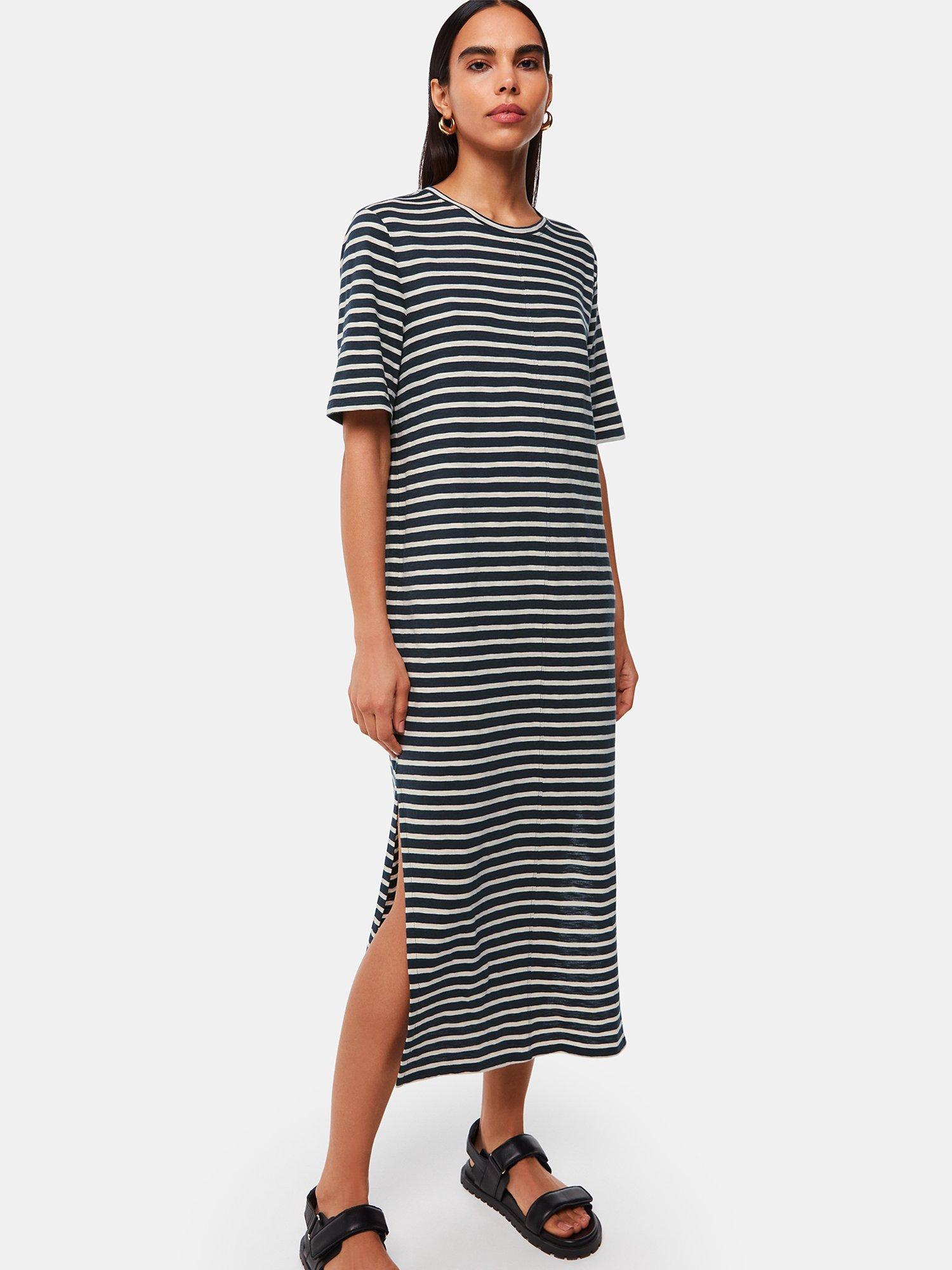 Whistles Breton Stripe Jersey Dress, Blue/Multi, 10