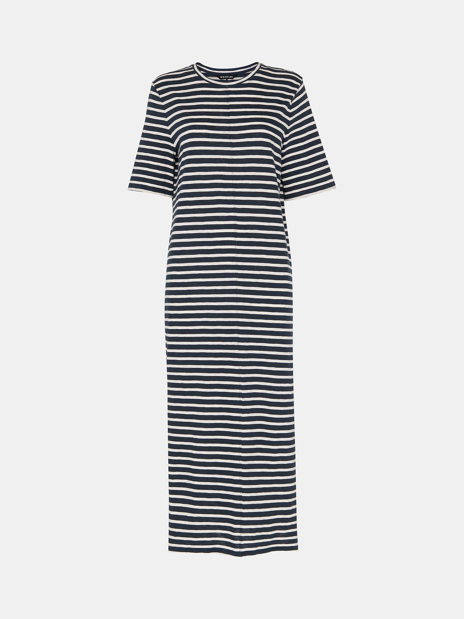 Whistles Breton Stripe Jersey Dress, Blue/Multi, 10