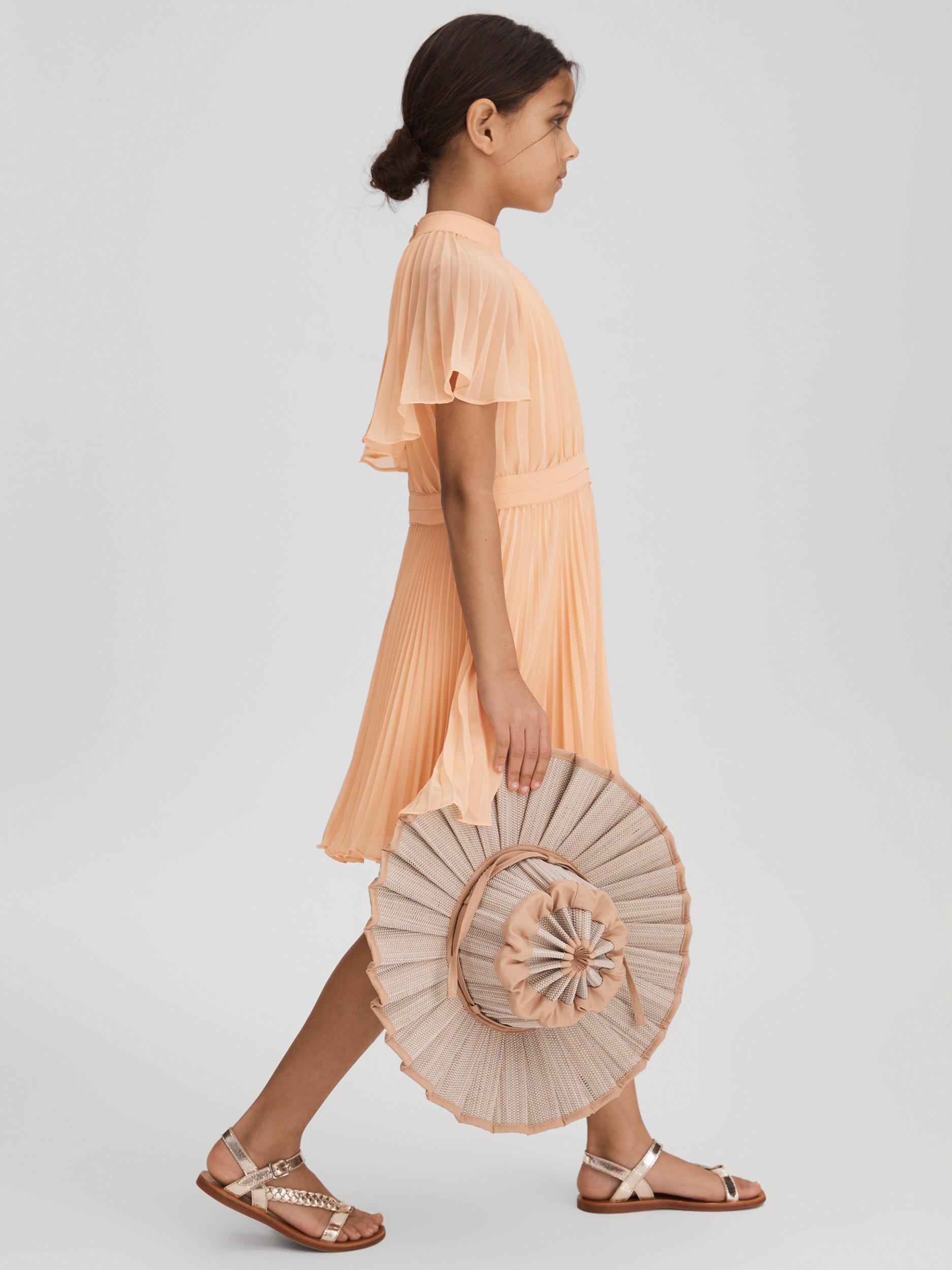 Reiss Kids' Verity Pleated Dress, Apricot, 7-8 years