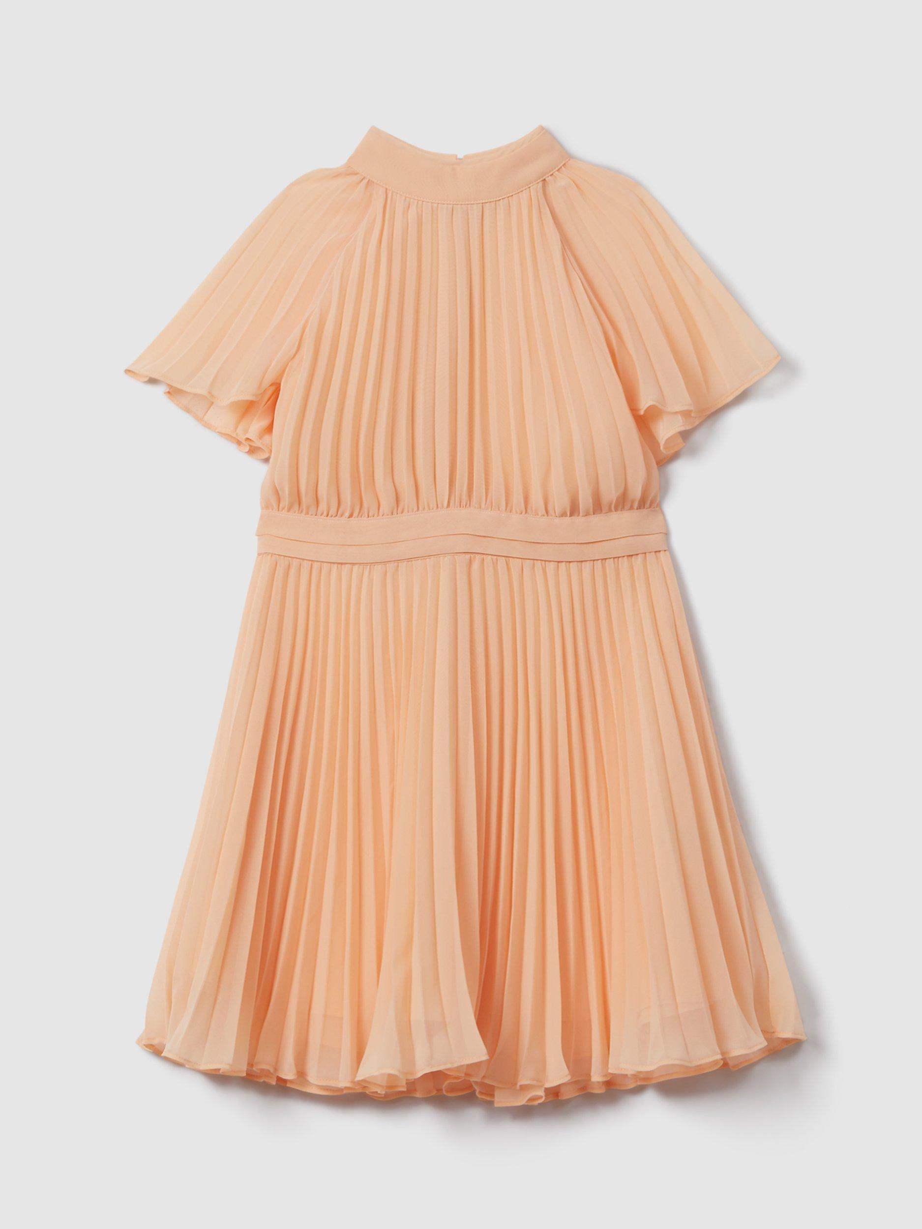 Reiss Kids' Verity Pleated Dress, Apricot, 7-8 years