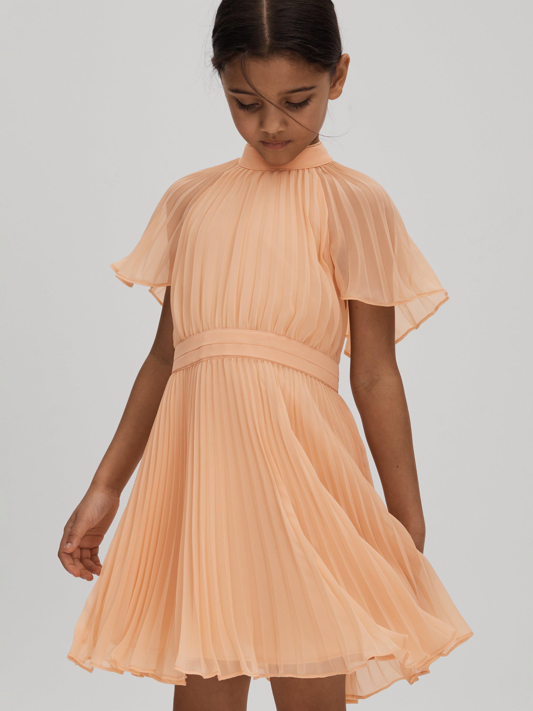 Reiss Kids' Verity Pleated Dress, Apricot, 7-8 years