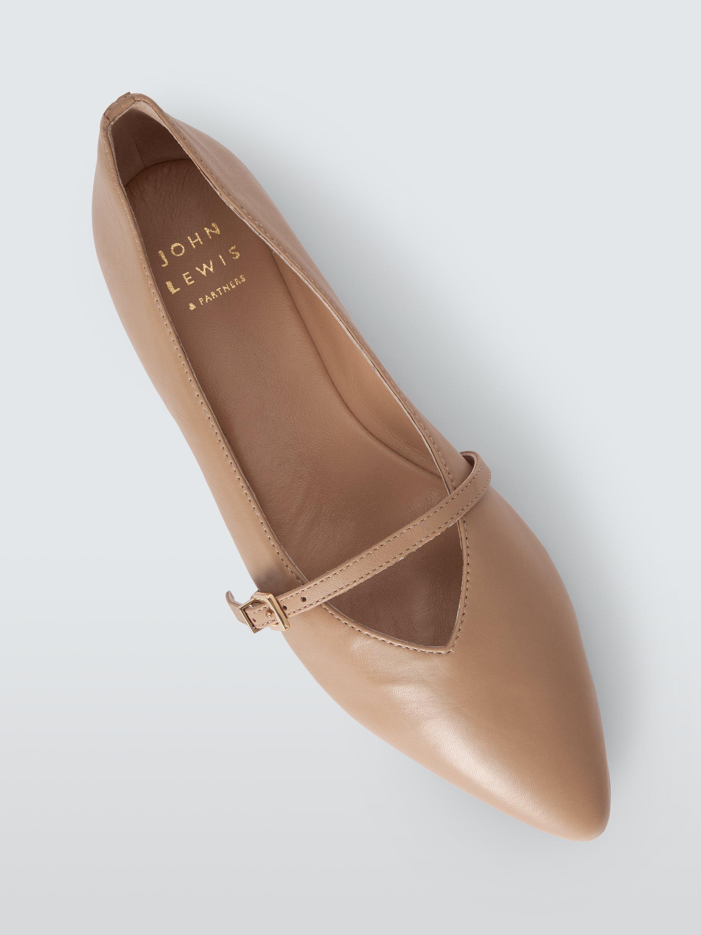 John Lewis Hearts Leather Sachetto Pointed Toe Mary Jane Ballerina Pumps Camel