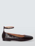 John Lewis Henney Leather Ankle Strap Ballerina Pumps, Chocolate Croc