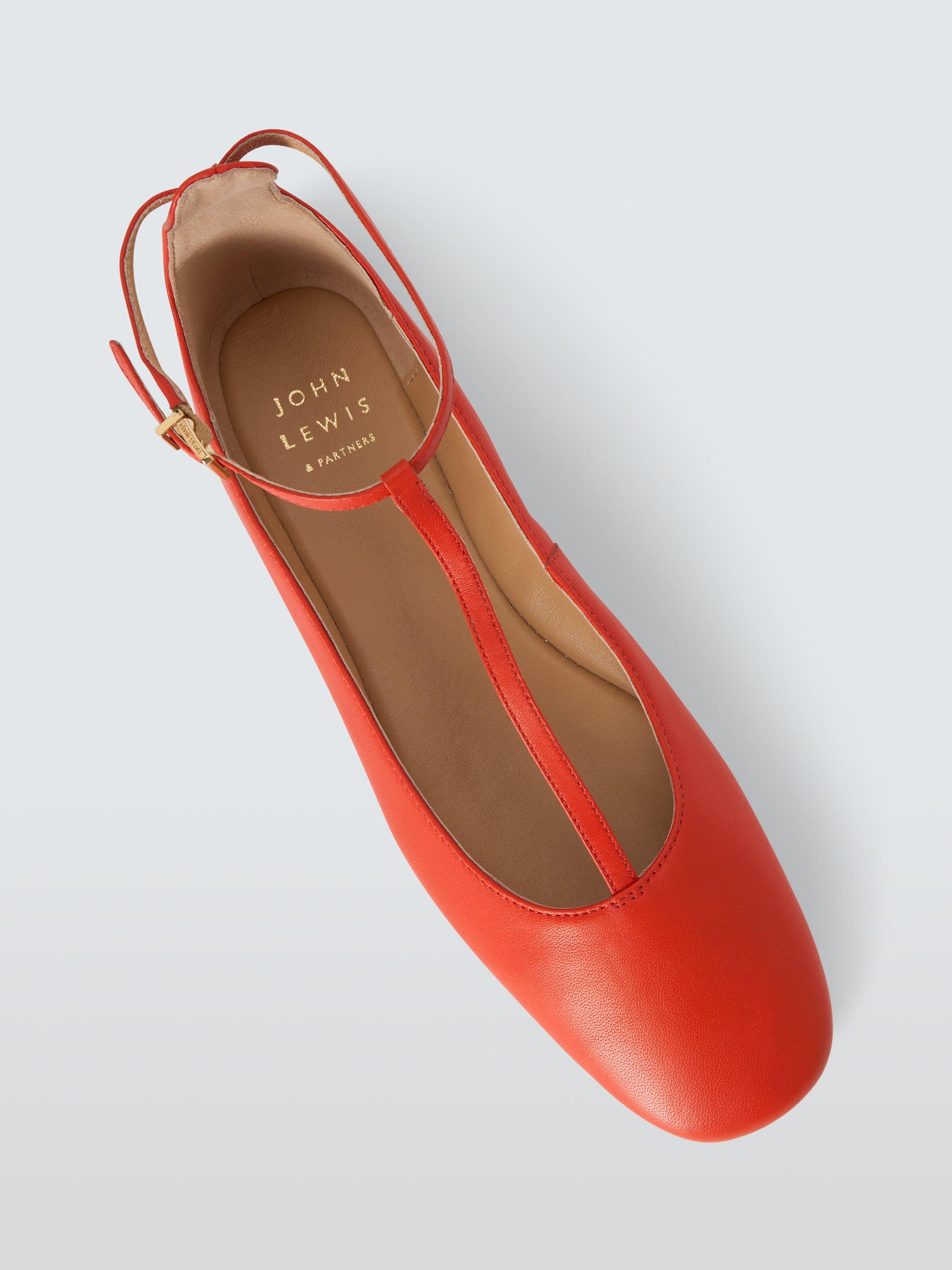 John Lewis Harrie Leather T Bar Mary Jane Ballerina Pumps Fiesta Red