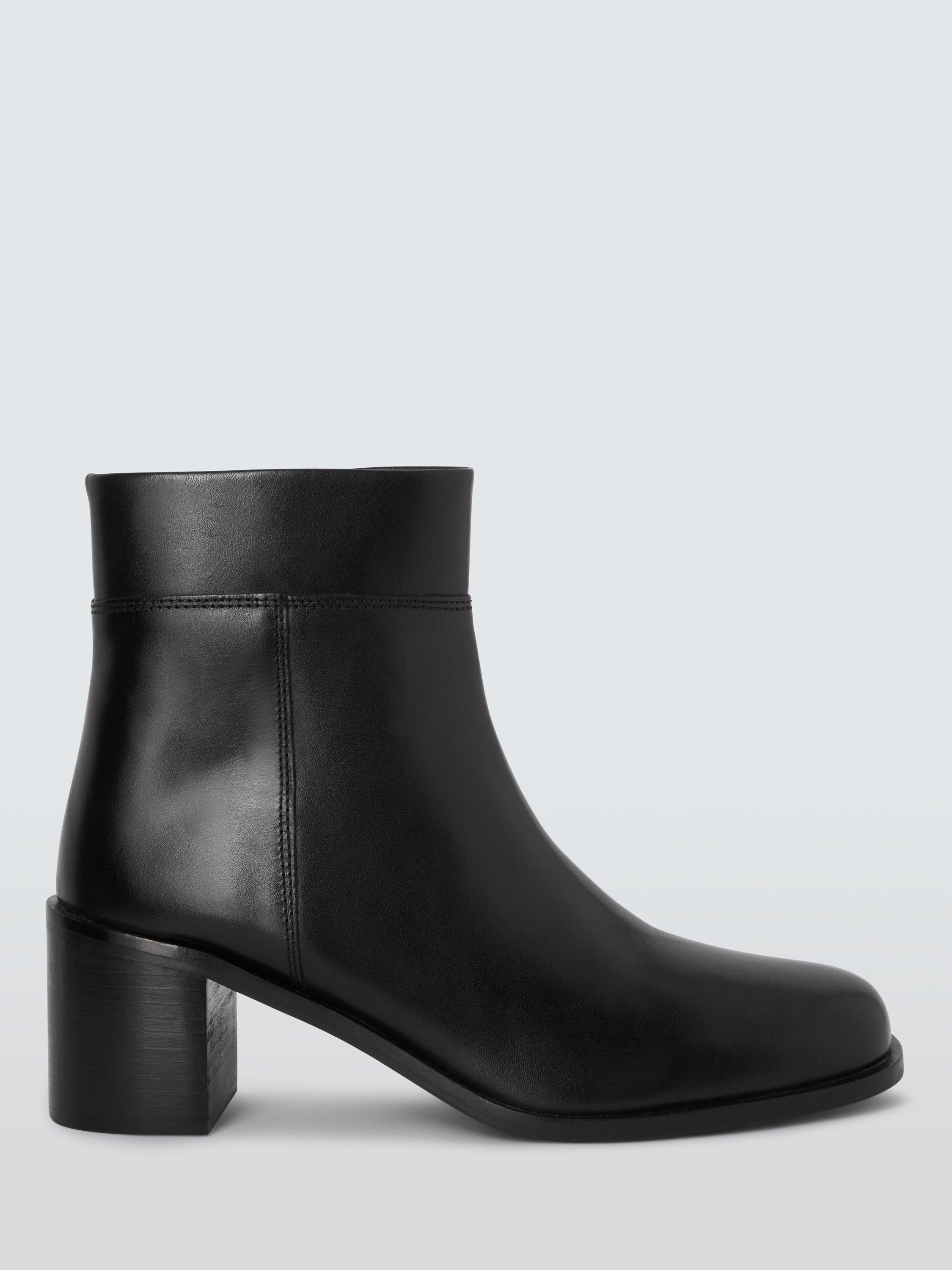 John Lewis Passion Leather Stacked Heel Square Toe Ankle Boots Black