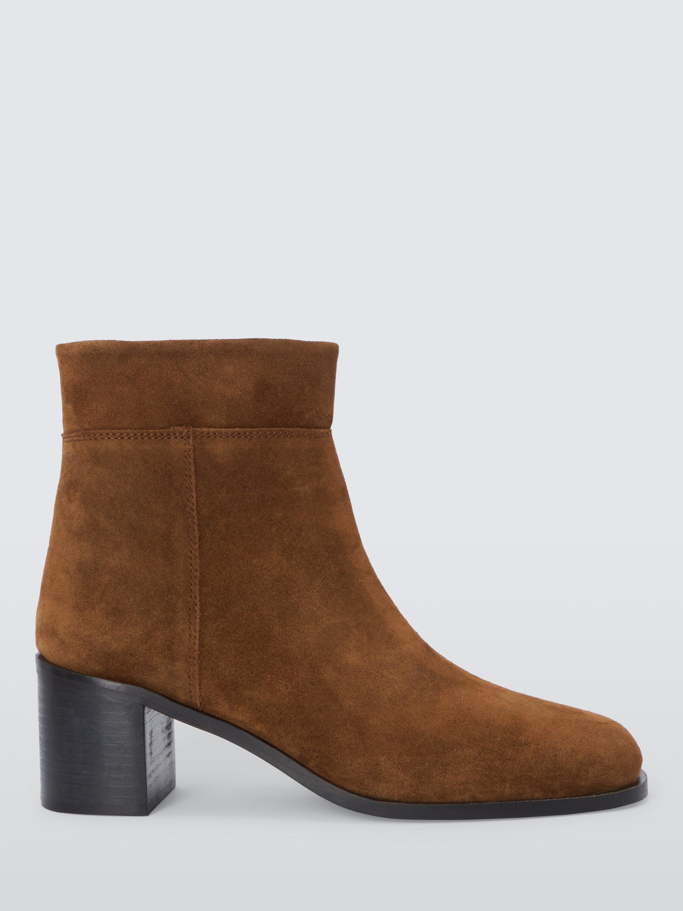 John Lewis Passion Suede Stacked Heel Square Toe Ankle Boots Tobacco