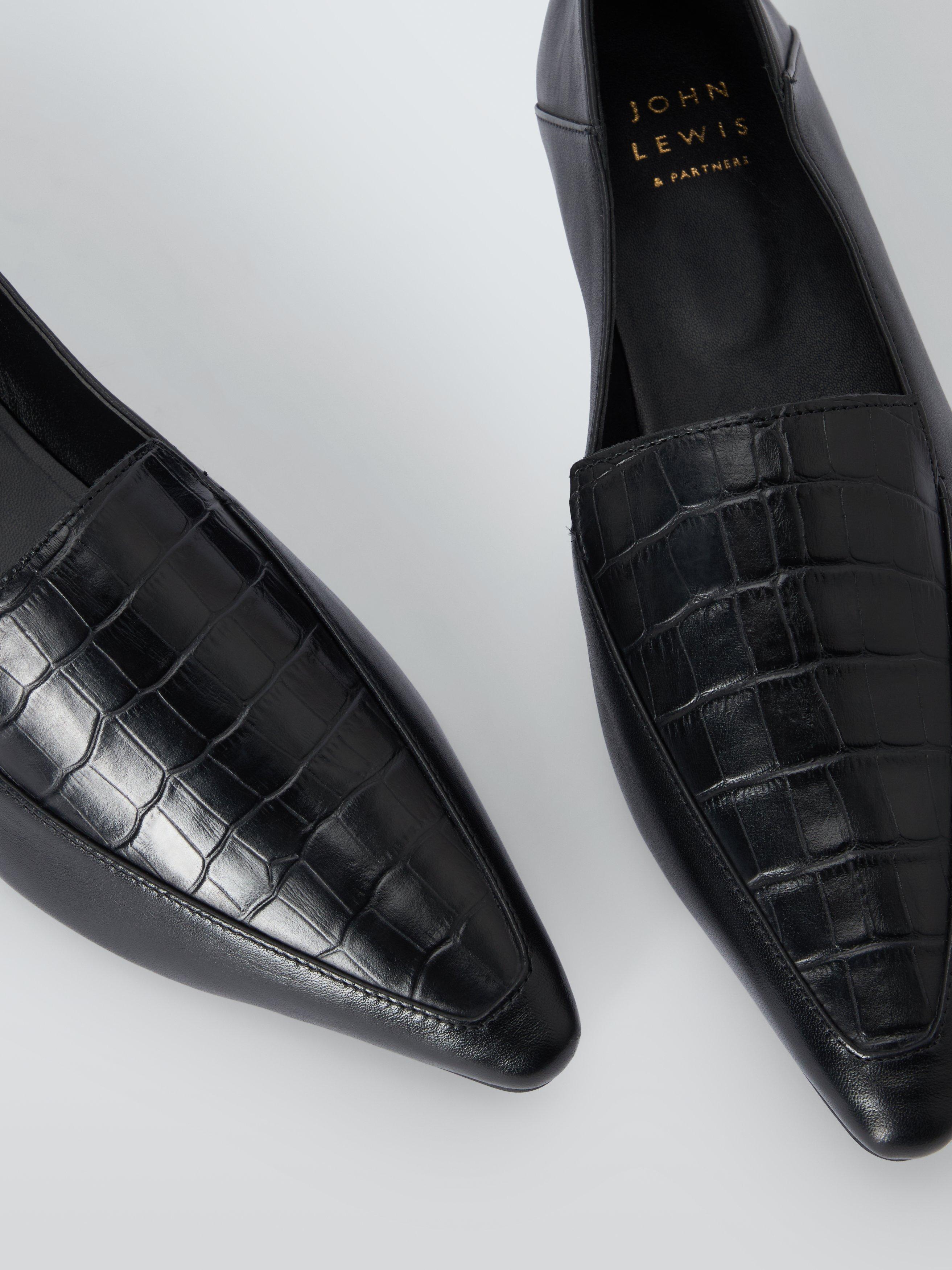 John Lewis Ginger Leather Easy Fold Down Pointed Penny Loafers Black Croc