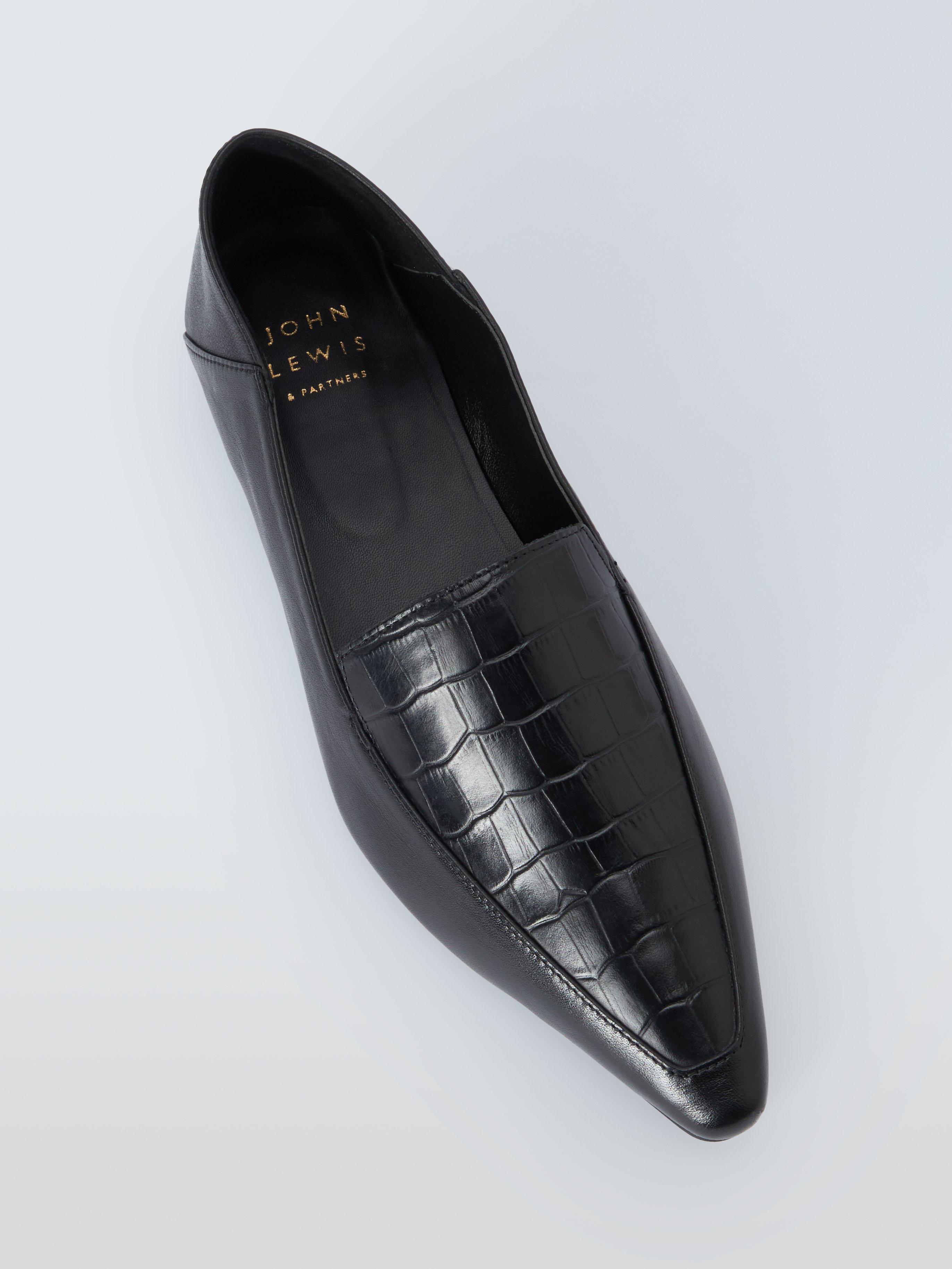 Product image 5 of 6, which shows John Lewis Ginger Leather Easy Fold Down Pointed Penny Loafers, Black Croc, 6