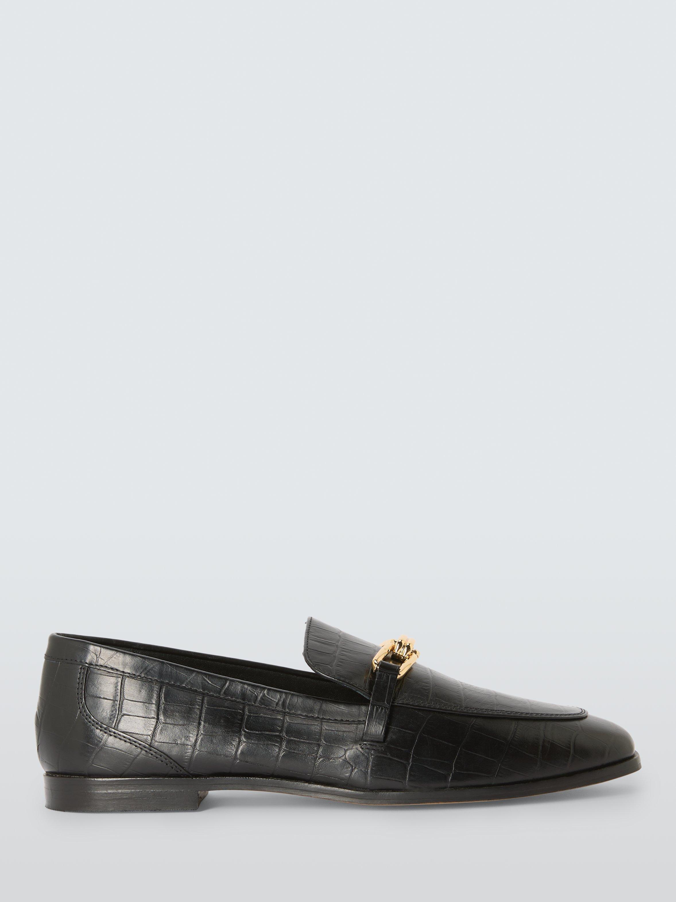 John Lewis Geranium Leather Snaffle Trim Loafers, Black Croc