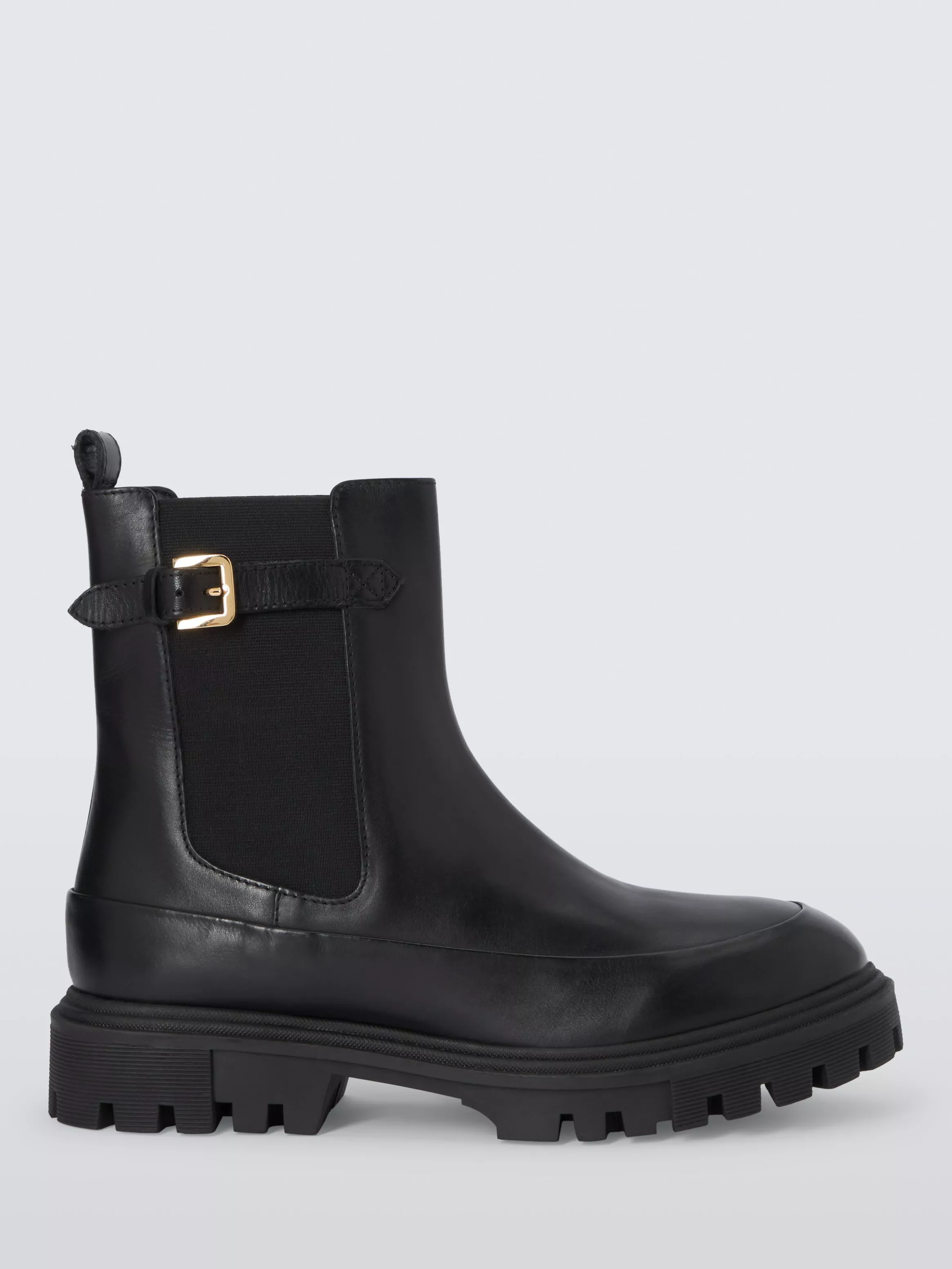 John Lewis Rattle Leather Cleated Sole Chelsea Buckle Ankle Boots Black